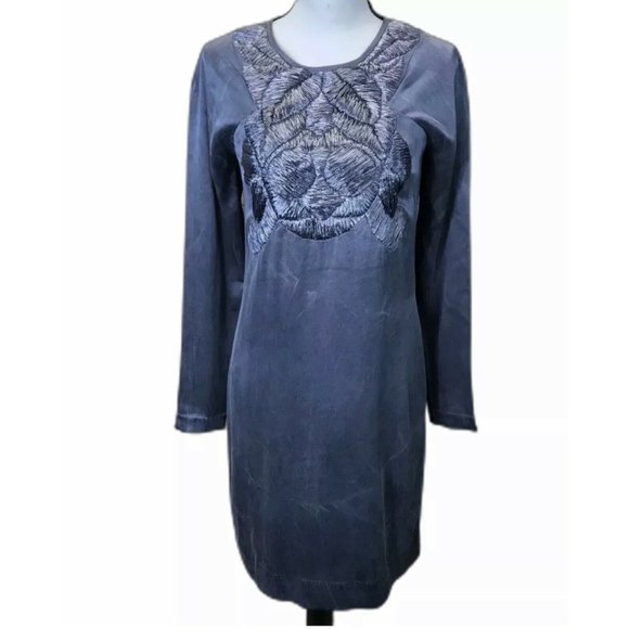 Tony Cohen Washed Silk Straw Design Zipper Dress - Picture 2 of 12